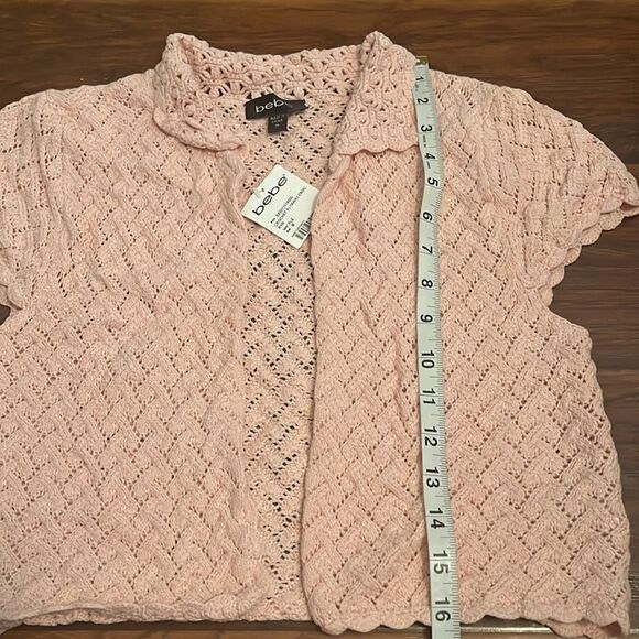 Y2K Bebe Pink Crochet Open Style Cropped Cardigan Boho Feminine Barbiecore NEW - Picture 7 of 9
